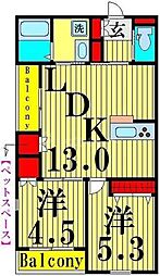 フルールはなはた 2LDKの間取図画像