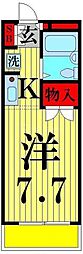 第12ヒカリハイツC ワンルームの間取図画像