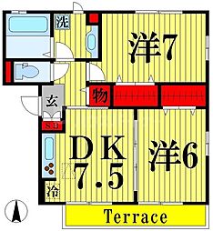 フィオーレ六月 2DKの間取図画像