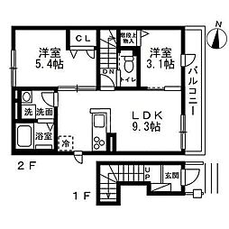 ClochetteBois(クロシェットボワ) 2LDKの間取図画像