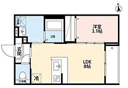 足立区六町3丁目アパート 1LDKの間取図画像
