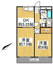 吉崎マンション 2DKの間取図画像