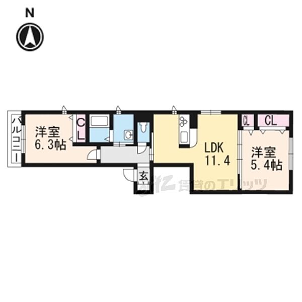 エコフォーティーン 201｜京都府京都市山科区御陵荒巻町(賃貸アパート2LDK・2階・54.99㎡)の写真 その2