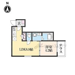 阪急京都本線 西院駅 徒歩8分の賃貸アパート 1階1LDKの間取り
