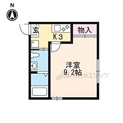 京都市営烏丸線 今出川駅 徒歩20分の賃貸マンション 2階1Kの間取り