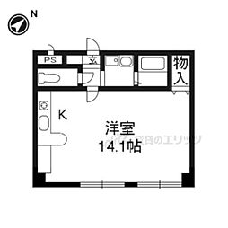 京都市営烏丸線 今出川駅 徒歩15分の賃貸マンション 2階1Kの間取り