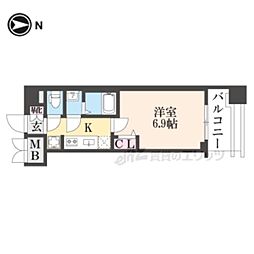 近鉄京都線 東寺駅 徒歩8分の賃貸マンション 2階1Kの間取り