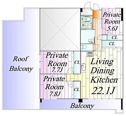 サンチェリーリバーサイド 3LDKの間取図画像
