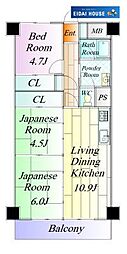 八本松マンション 3LDKの間取図画像