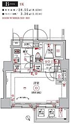 アルテシモレジウス 3階1Kの間取り