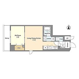 プライマルフロント菊川 8階1LDKの間取り