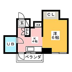 田辺ローヤルコーポ ワンルームの間取図画像