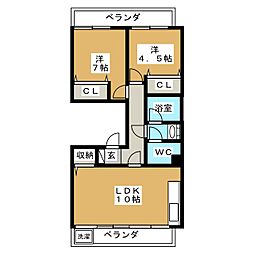 大都マンション 2LDKの間取図画像