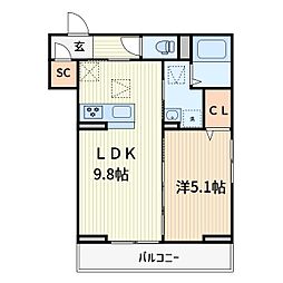 蕨市中央5丁目アパート 1LDKの間取図画像