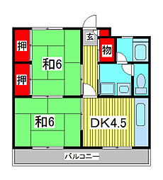 西青木第二マンション 2DKの間取図画像