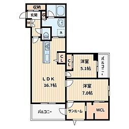 ヴィオラ・ボヌール 2LDKの間取図画像