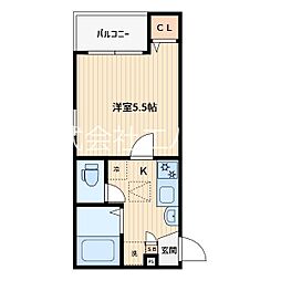 レーヴWARABI 1Kの間取図画像