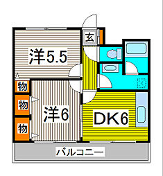 シュプレーム 2DKの間取図画像