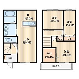 クロシェット 3LDKの間取図画像