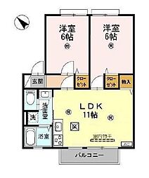 レオパレスS・K・Yドリーム 2LDKの間取図画像