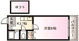 ウエストウイング 1Kの間取図画像