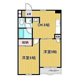 グリーンパレス 3階2DKの間取り
