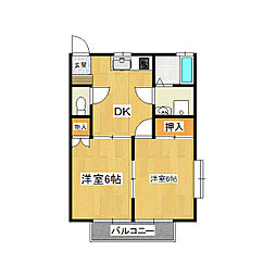 スカイメゾン・ヌマザト 2DKの間取図画像