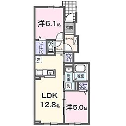 カーチス 1階2LDKの間取り