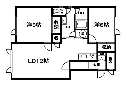 タウンズ秋月C 2LDKの間取図画像