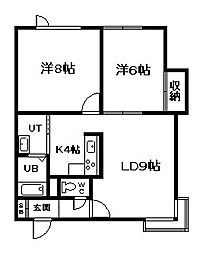 トーセーコーポ 2LDKの間取図画像