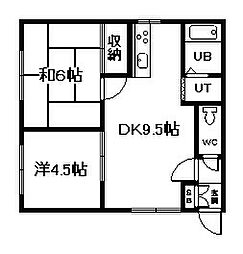 ホワイトハウス411・1 2DKの間取図画像
