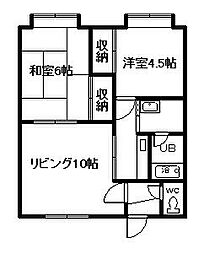 コーポ雅 2LDKの間取図画像