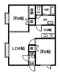 インペリアル末広弐番館 2LDKの間取図画像