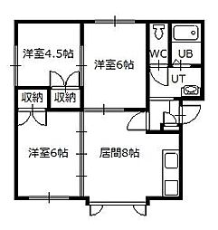 サニーハウスB 3DKの間取図画像