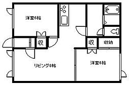 インペリアル末広弐番館 2LDKの間取図画像