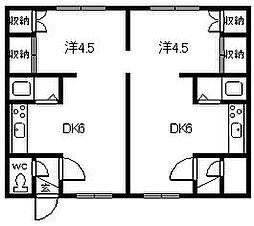 旭町113ハイツB 2DKの間取図画像