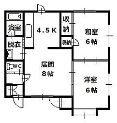 ベルシティ豊岡1 2LDKの間取図画像