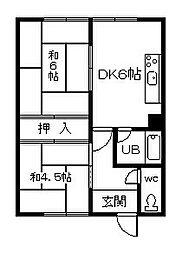 花咲コーポ2 2DKの間取図画像
