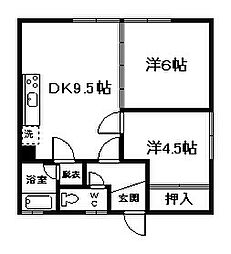 北野マンション 2DKの間取図画像