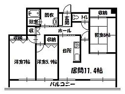 トーアパレス豊岡 3LDKの間取図画像