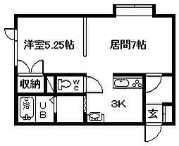ライフ永山壱番館B 1LDKの間取図画像
