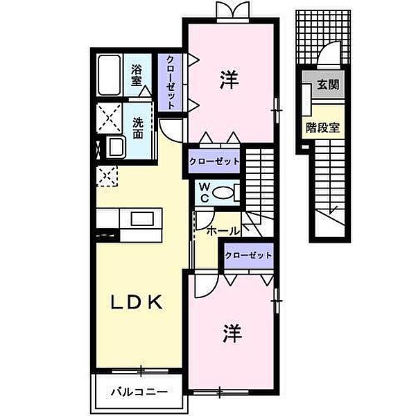 ディマンシュ．Ｍ　Ａ棟 ｜広島県福山市加茂町字中野(賃貸アパート2LDK・2階・58.48㎡)の写真 その2