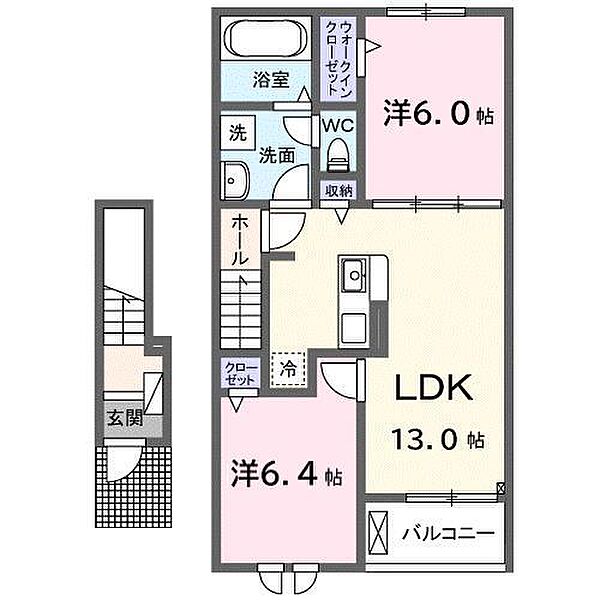 ジャック イン ザ ボックス　I・II ｜岡山県笠岡市絵師(賃貸アパート2LDK・2階・59.58㎡)の写真 その2