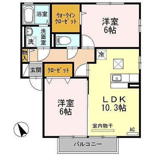 サンモール川口　Ｄ棟 ｜広島県福山市川口町1丁目(賃貸アパート2LDK・1階・55.44㎡)の写真 その2