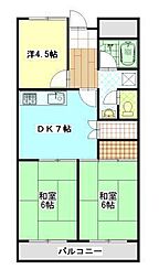 駒金屋10マンション 4階3DKの間取り