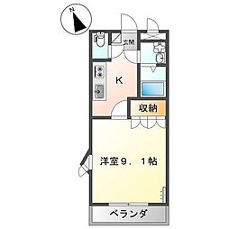 ソレイユ曙 2階1Kの間取り