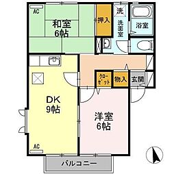 フレッシュグリーン21　Ａ棟 1階2LDKの間取り