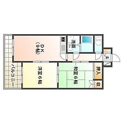 エーデルハイムＫ 3階2DKの間取り