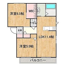 ヴィラージュ 2階2LDKの間取り
