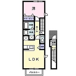 アプローズI 2階1LDKの間取り